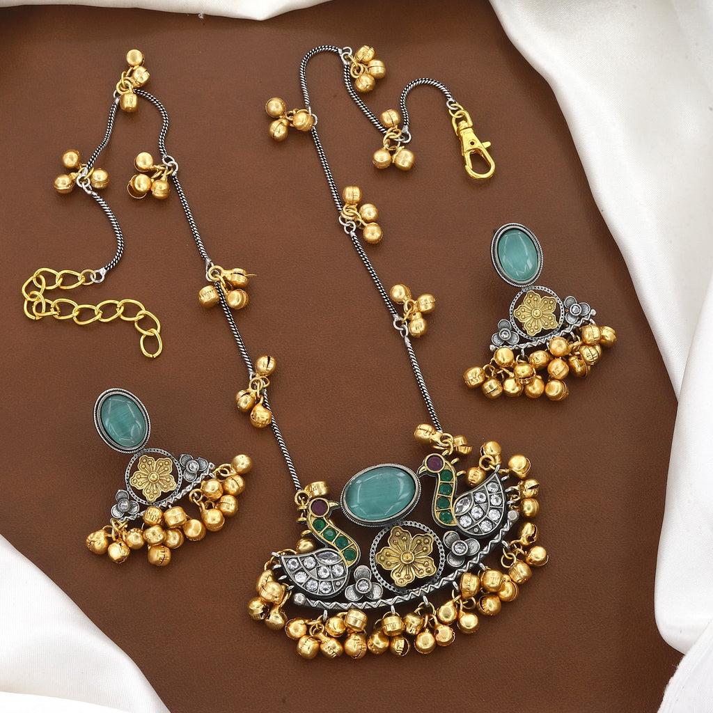 Artisanal Peacock Motif Dual-Tone Necklace Set
