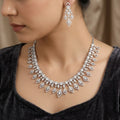 Silver Toned Kite/Rhombus Shaped CZ Drop Diamond Necklace Set