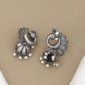 Oxidized Silver Peacock Jhumka Earrings