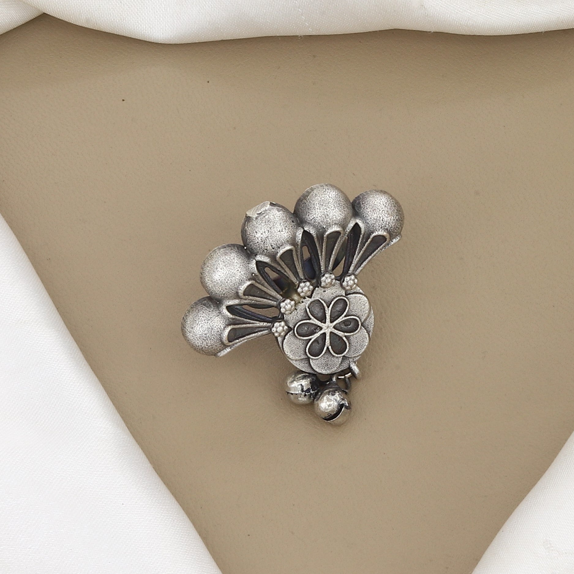 Oxidized Silver Fan Statement Ring