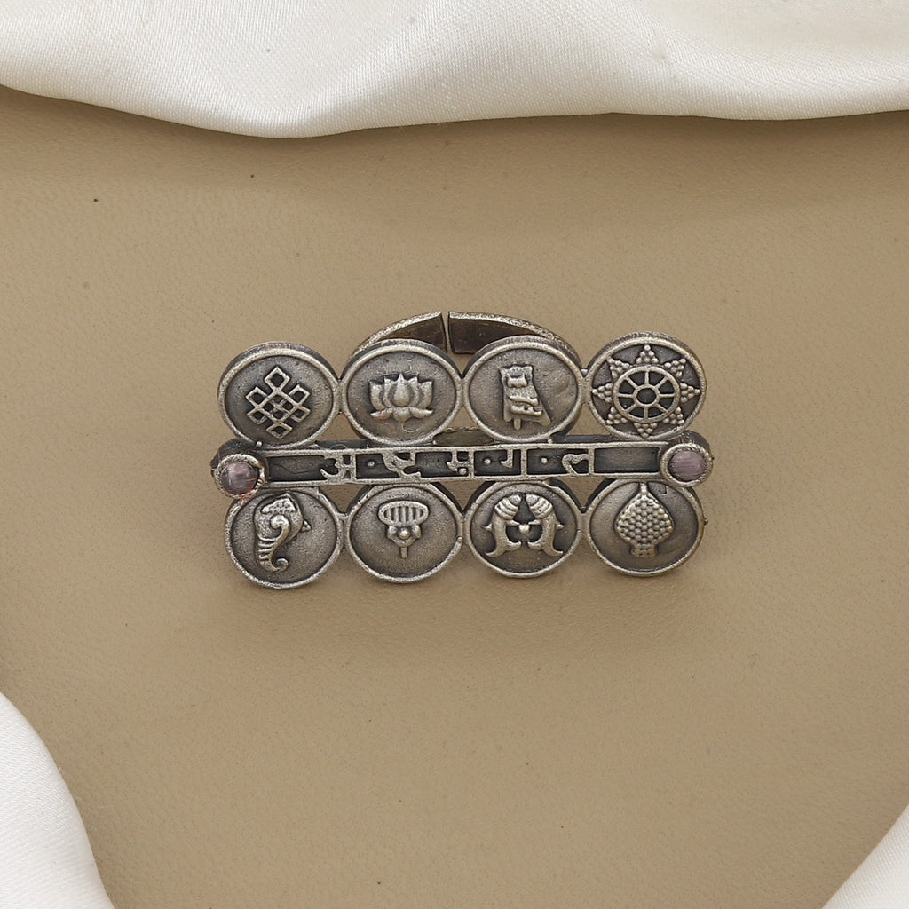 Oxidised Silver Symbolic Cocktail Ring for Women