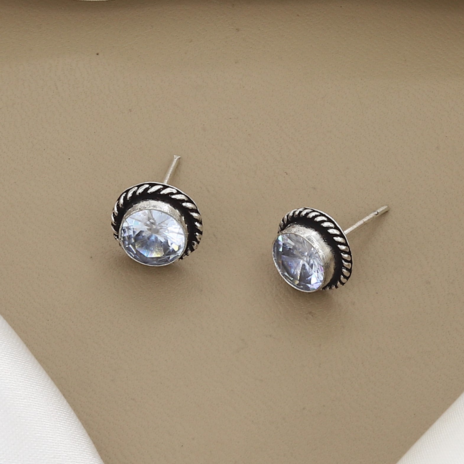 Oxidized Silver Solitaire Stud Earrings