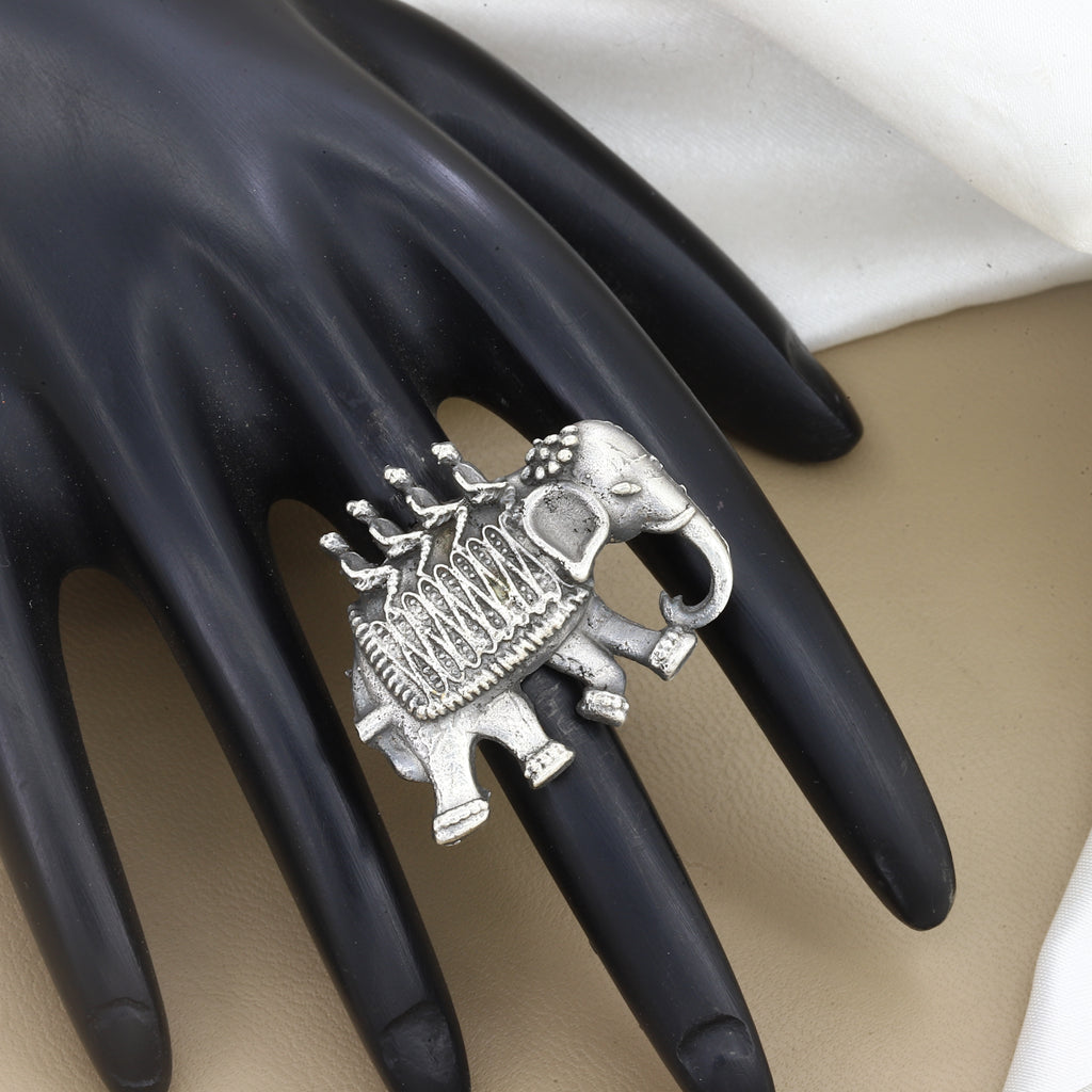 Oxidised Silver Elephant Statement Ring
