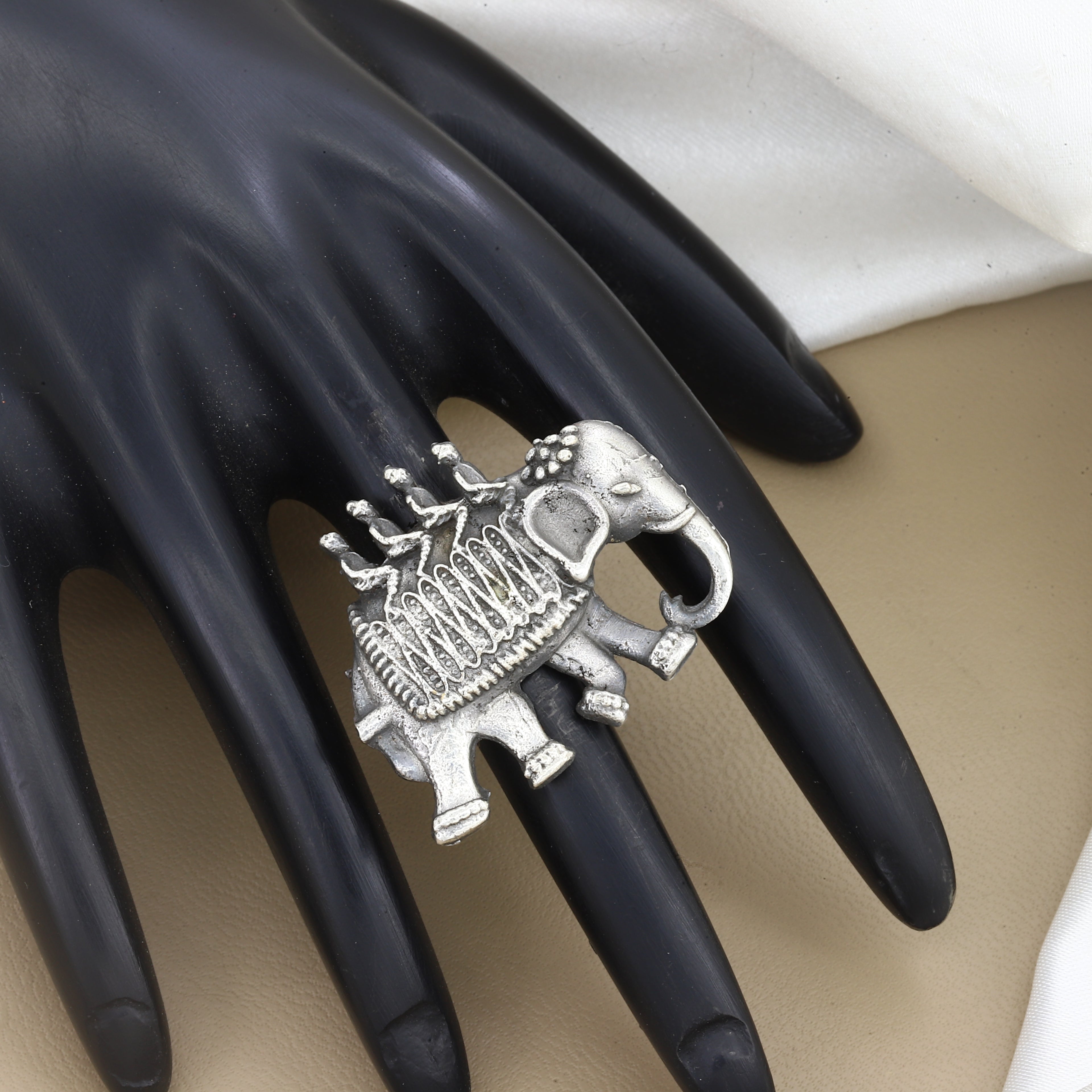 Oxidised Silver Elephant Statement Ring