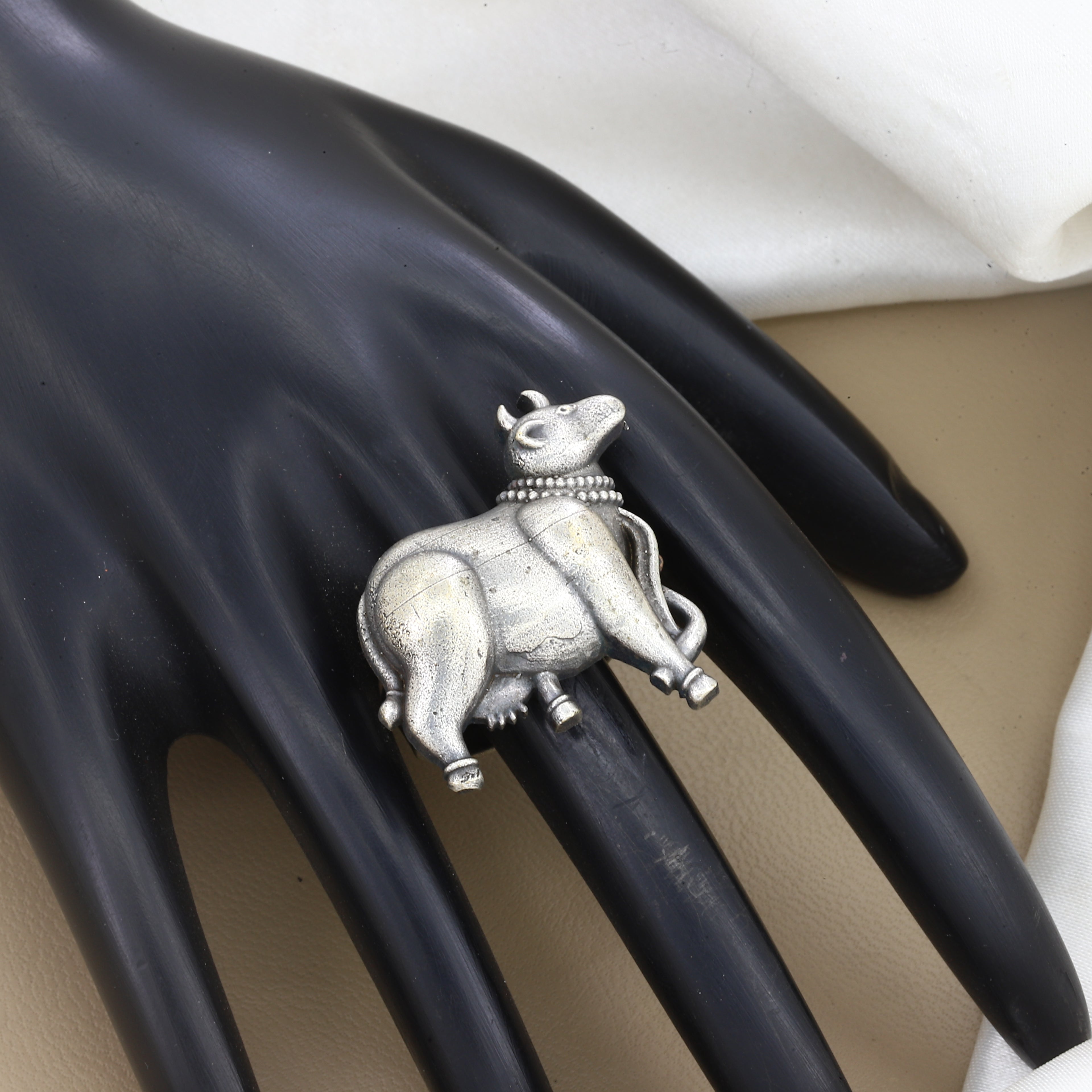 Oxidised Silver Cow Statement Ring