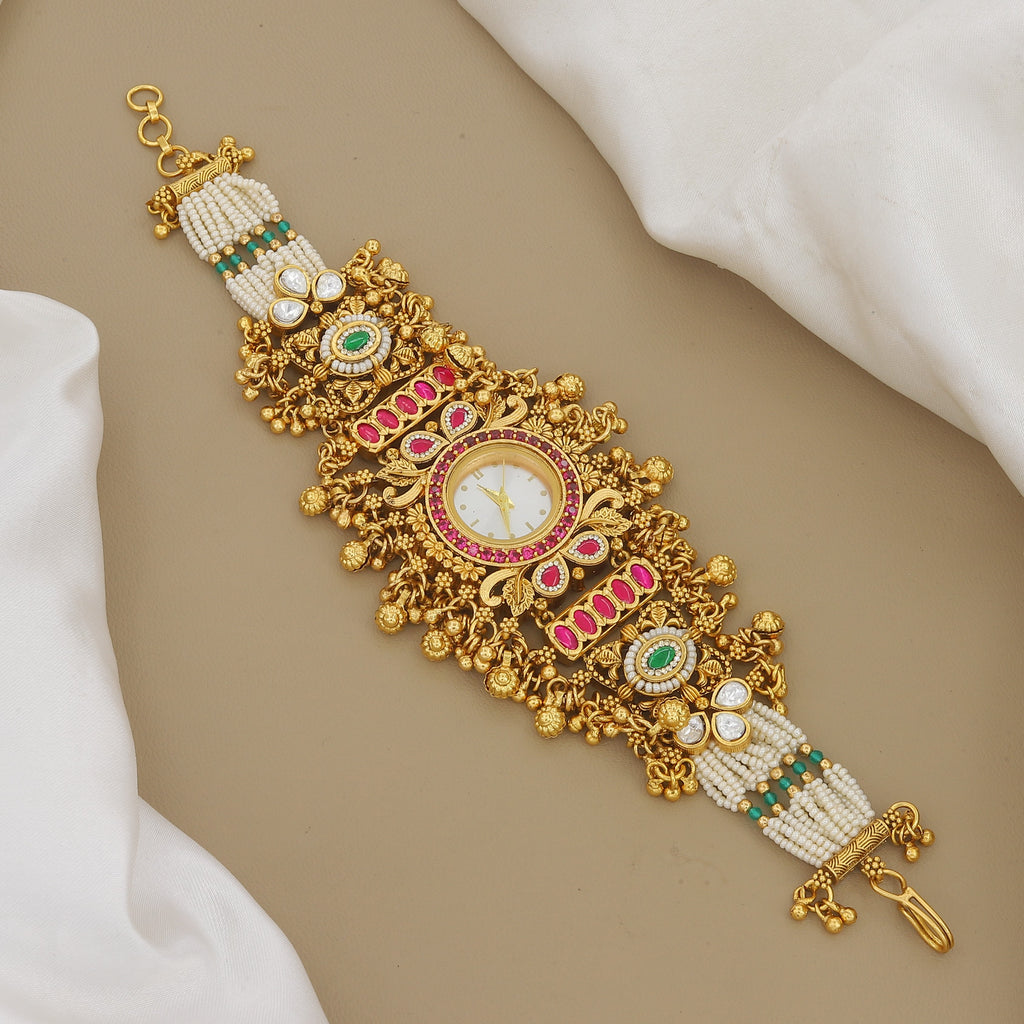 Antique Gold Plated Watch with Pearls & Gemstones