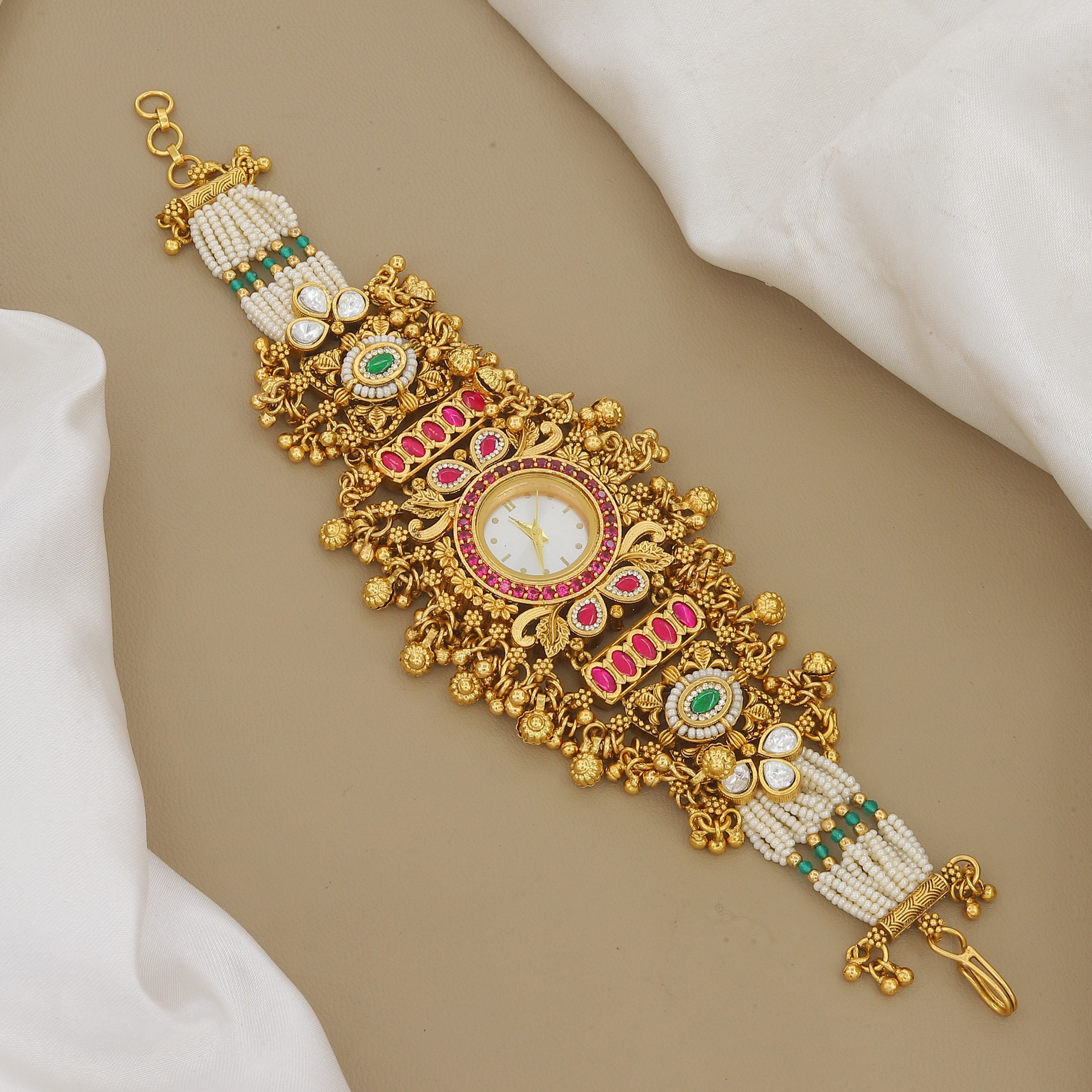 Antique Gold Plated Watch with Pearls & Gemstones