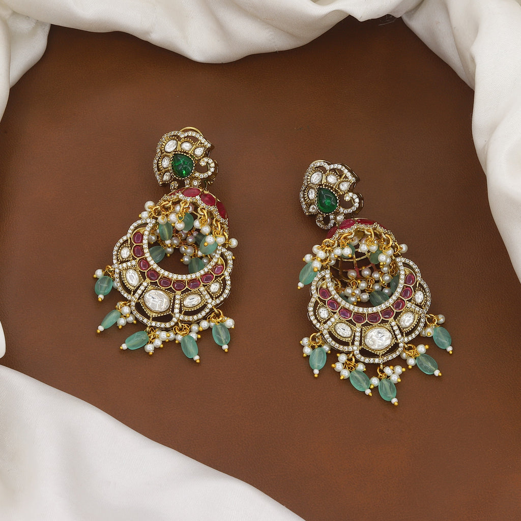 Handcrafted Kundan Polki Chandbali Earrings with Meenakari & Beads