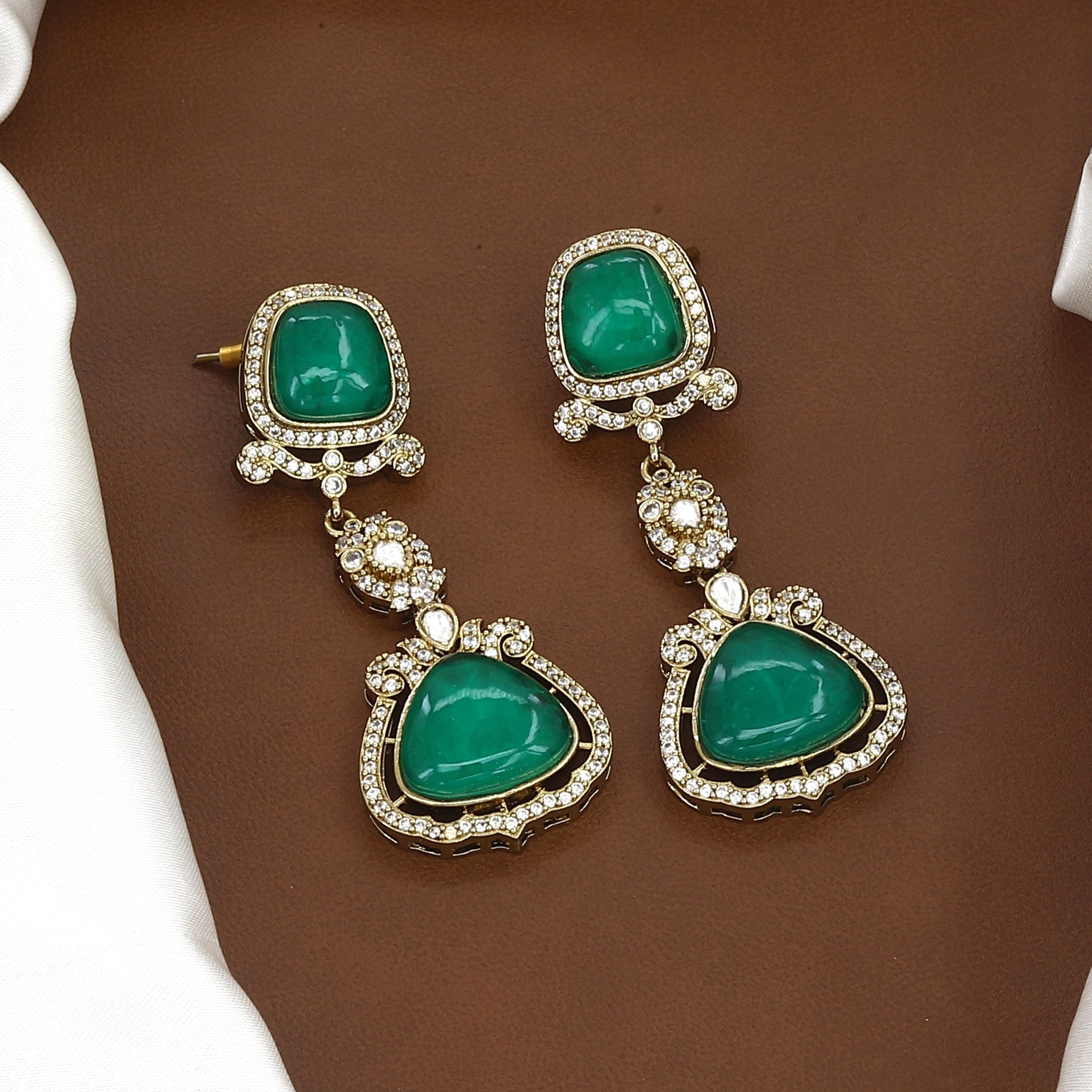 Emerald  Multi-Layered Kundan Necklace & Earrings Set