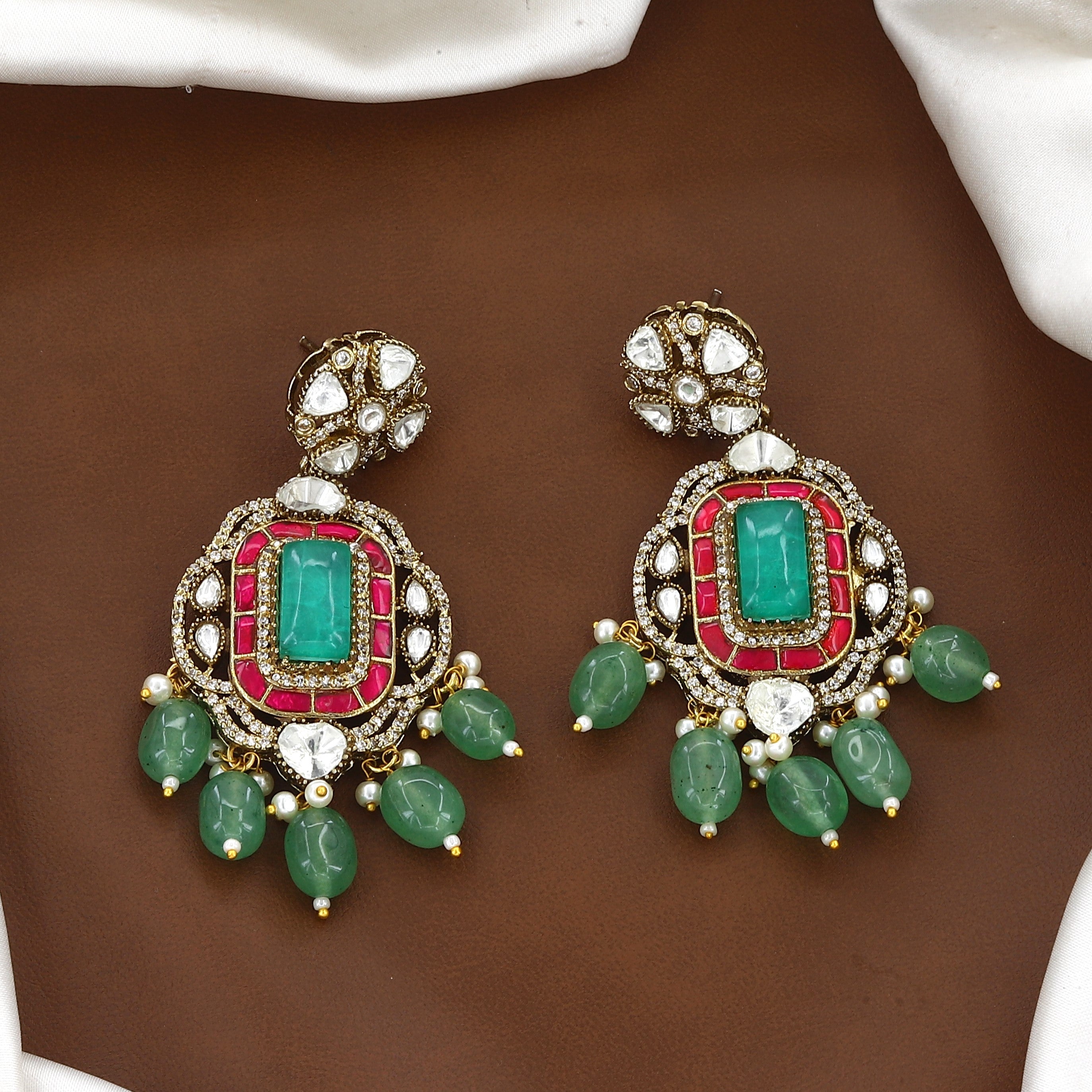 Traditional Kundan Choker & Earrings Set with Mint Green Beads