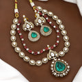 Kundan & Emerald Green Layered Necklace Set with Earrings