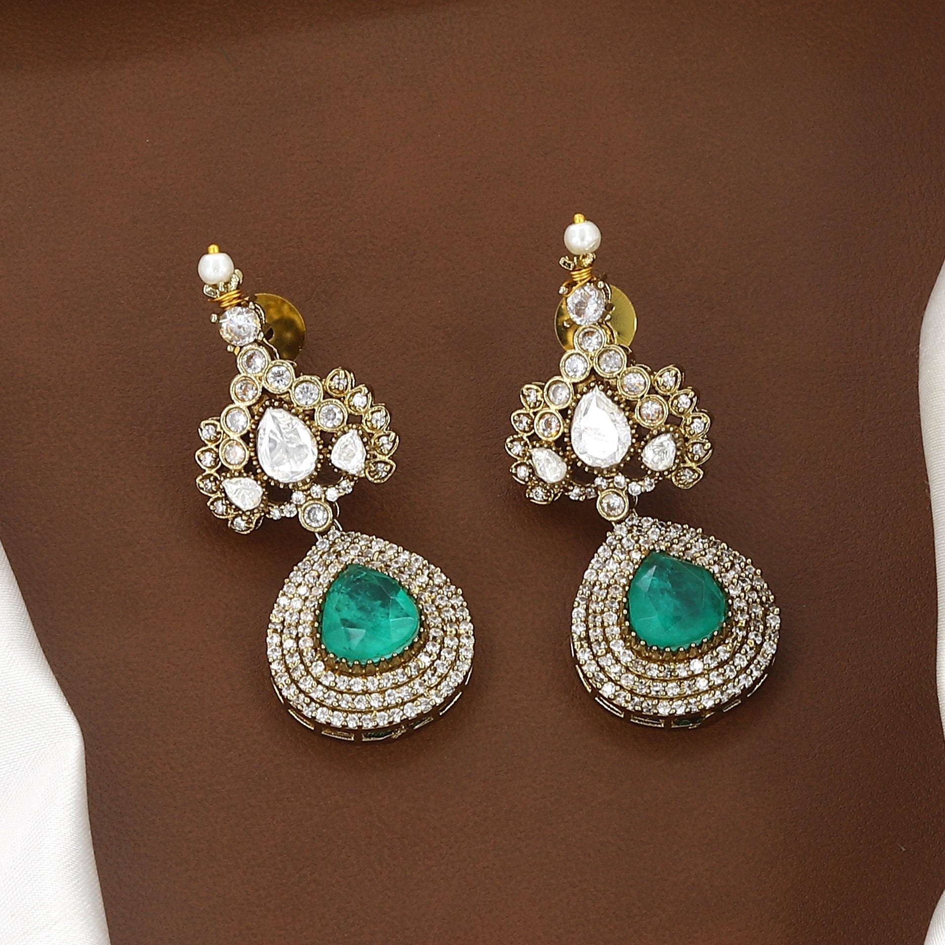 Kundan & Emerald Green Layered Necklace Set with Earrings