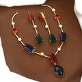 Gold-Plated Multicolor Gemstone Necklace & Drop Earrings Set