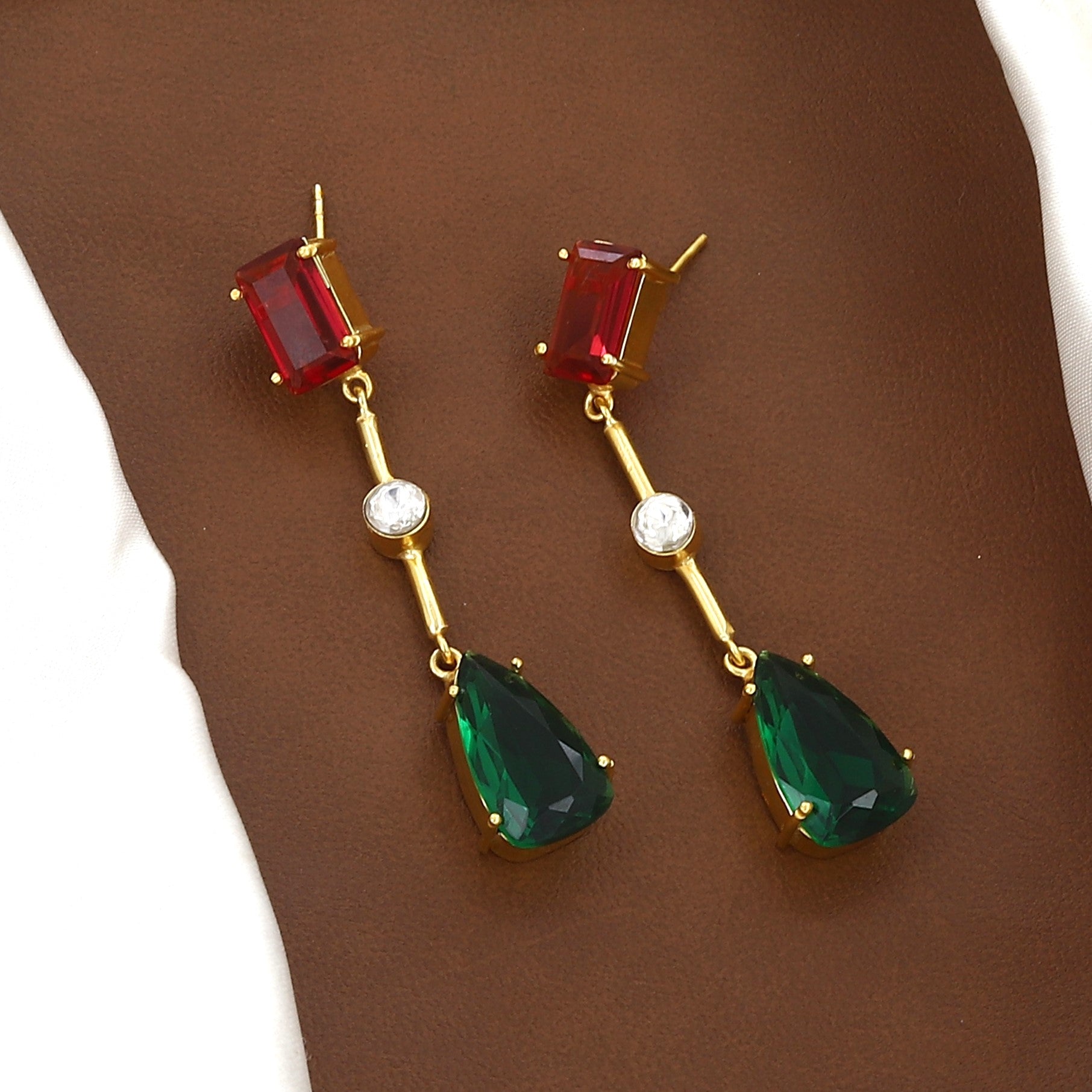 Gold-Plated Multicolor Gemstone Necklace & Drop Earrings Set