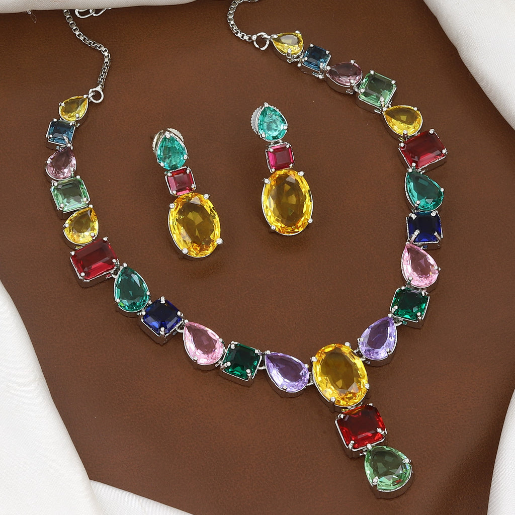 Multicolor Crystal Statement Necklace & Earrings Set
