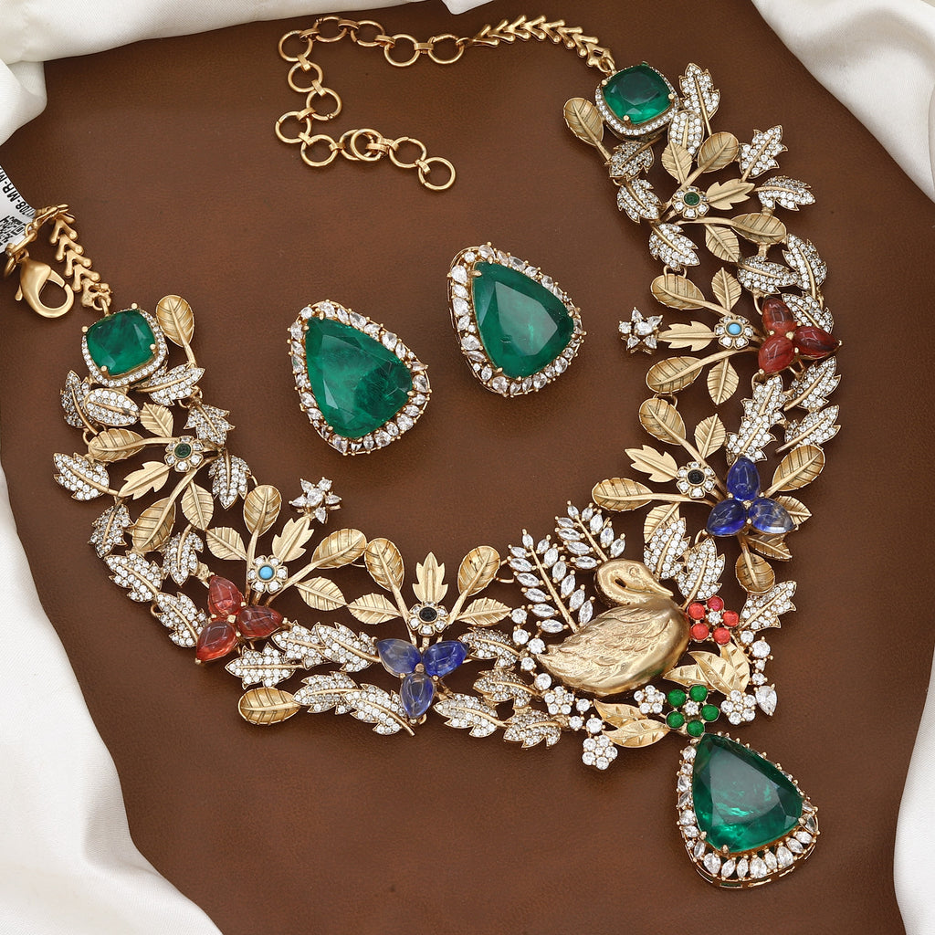 Exquisite Gold Swan Motif Statement Necklace & Earring Set