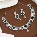 Silver CZ & Green Stone Choker Diamond Necklace Set