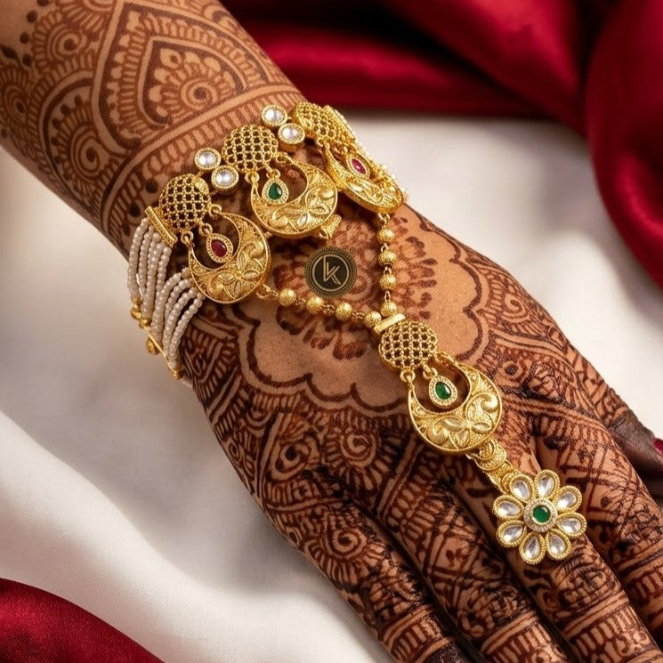 Elegant Antique Hathphool with Pearls and Filigree