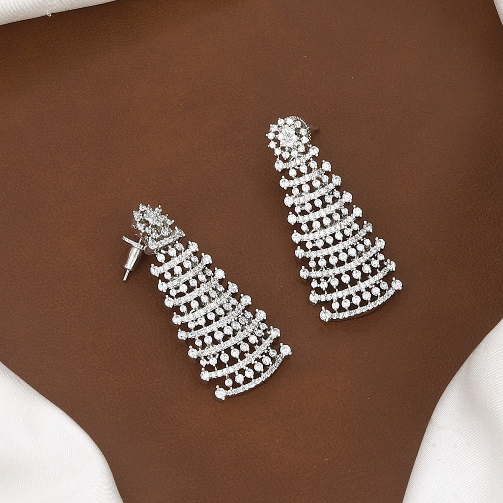 Elegant Silver American Diamond Necklace Set with Earrings