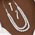 Silverpolished Double Layer American Diamond Necklace Set with Earrings