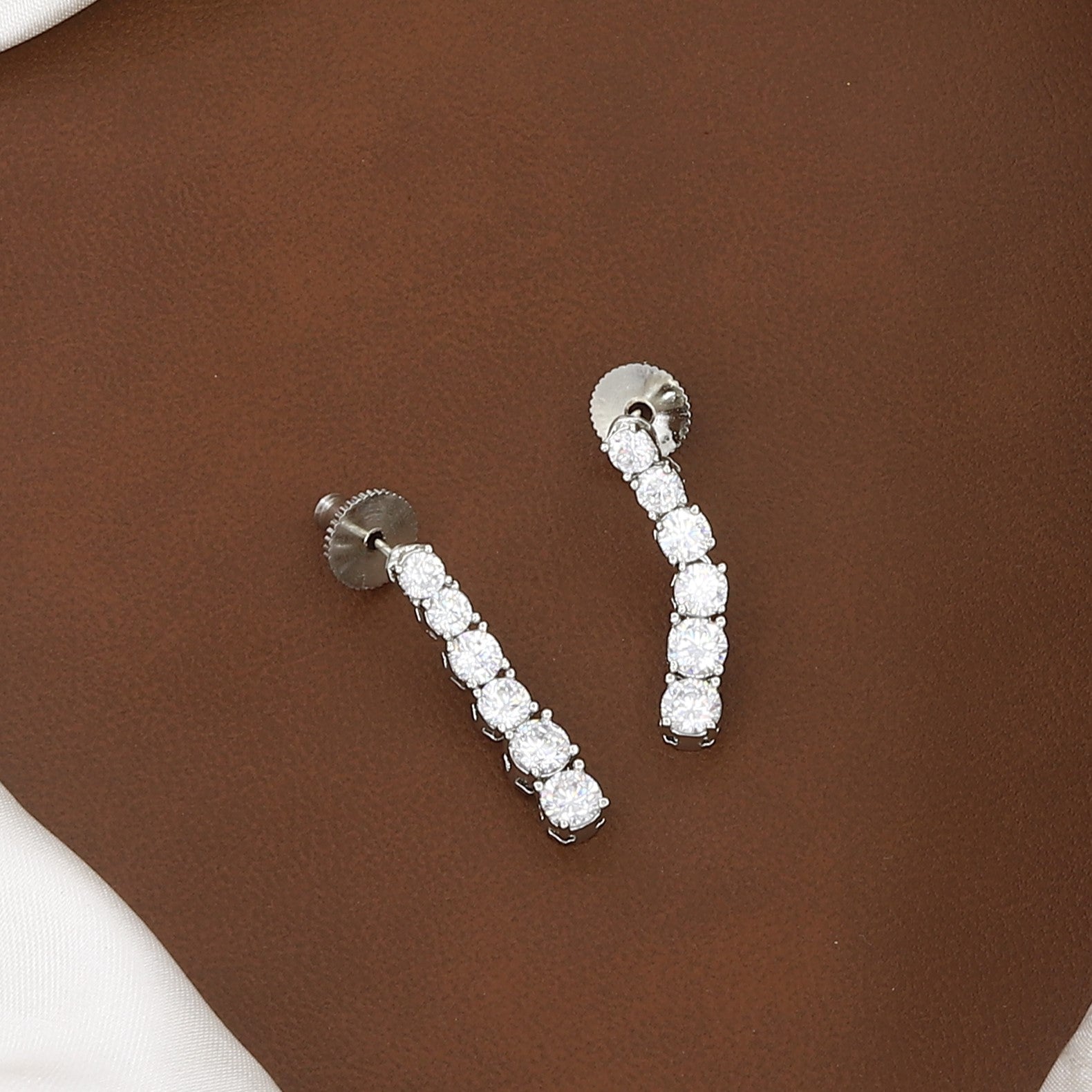 Silverpolished Double Layer American Diamond Necklace Set with Earrings