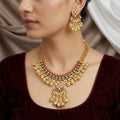 Grand Antique Gold Plated Choker Necklace with Pink and Green Stones