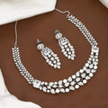 Silver Plated CZ & Pearl Leaf Diamond Necklace Set