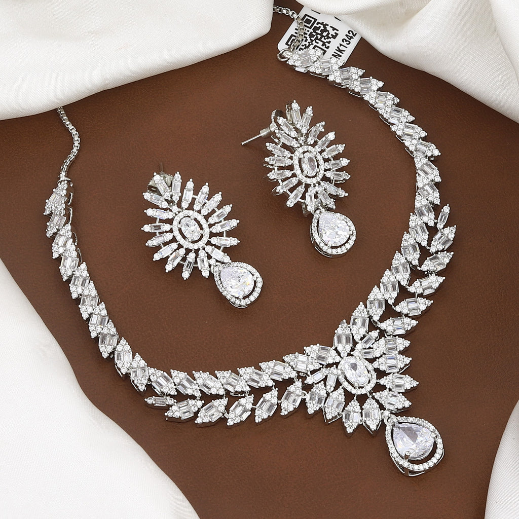 Luxe Silver Cubic Zirconia Bridal Necklace & Earrings Set