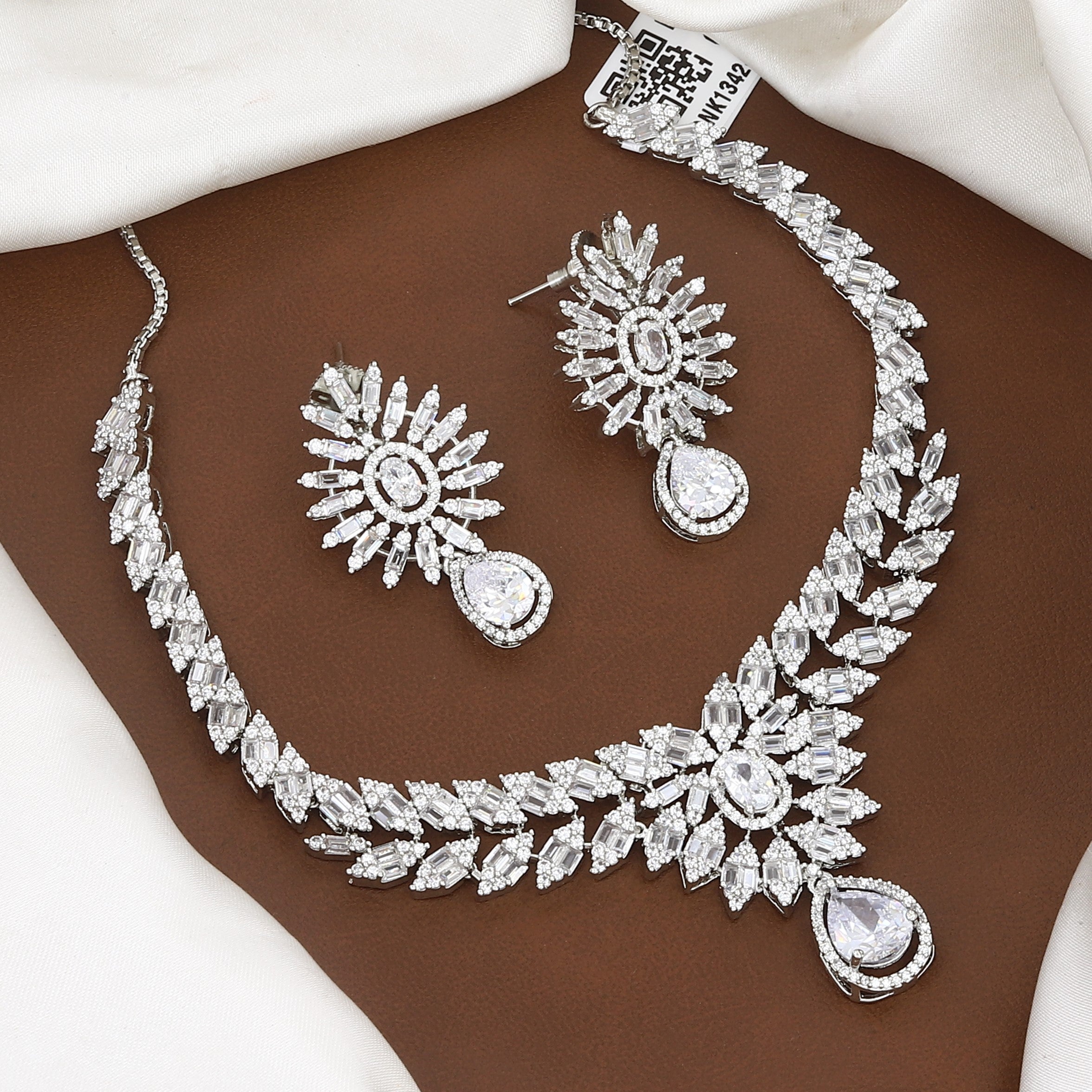 Luxe Silver Cubic Zirconia Bridal Necklace & Earrings Set