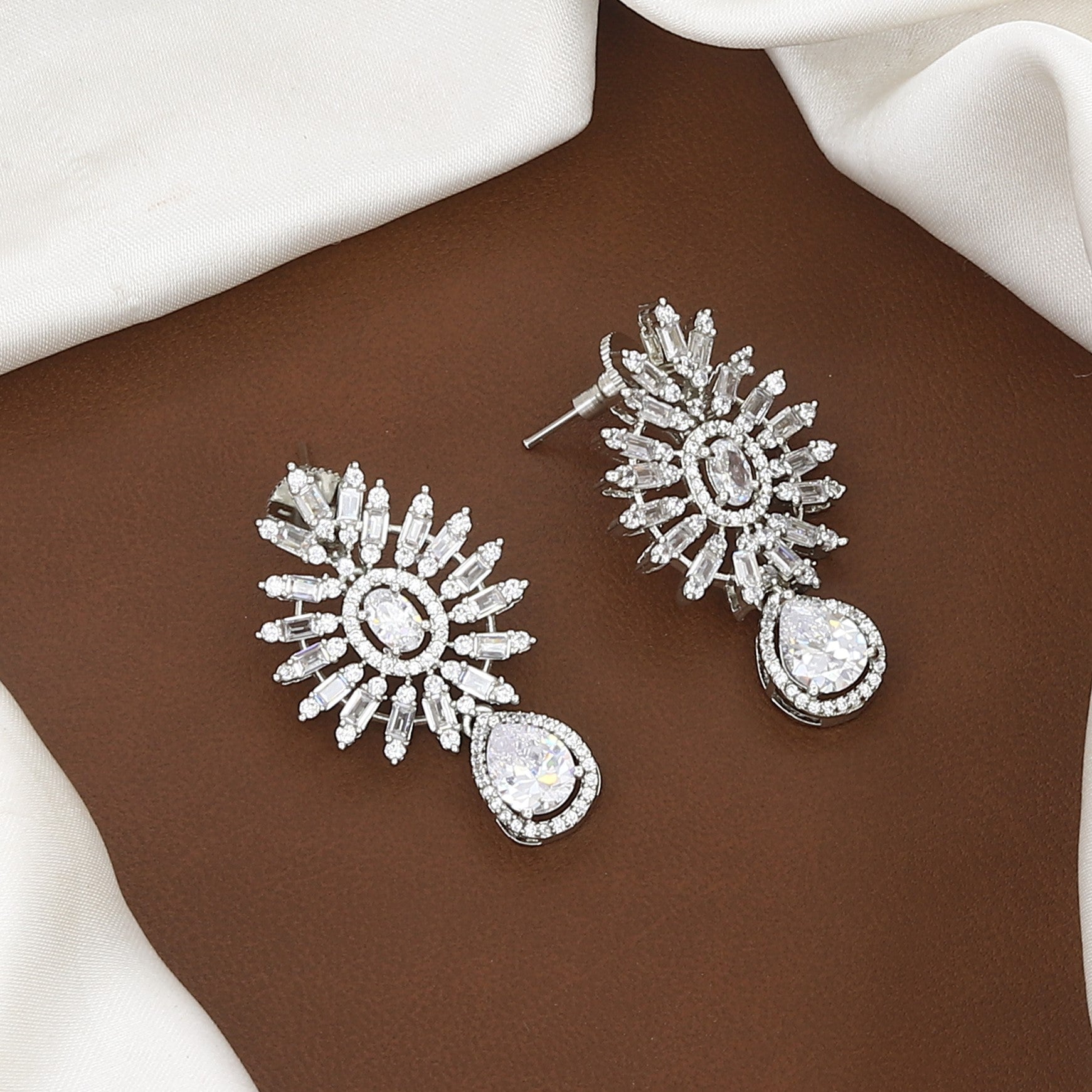 Luxe Silver Cubic Zirconia Bridal Necklace & Earrings Set