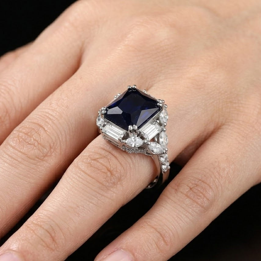 Big Color Diamond Silver Tone Freesize Ring