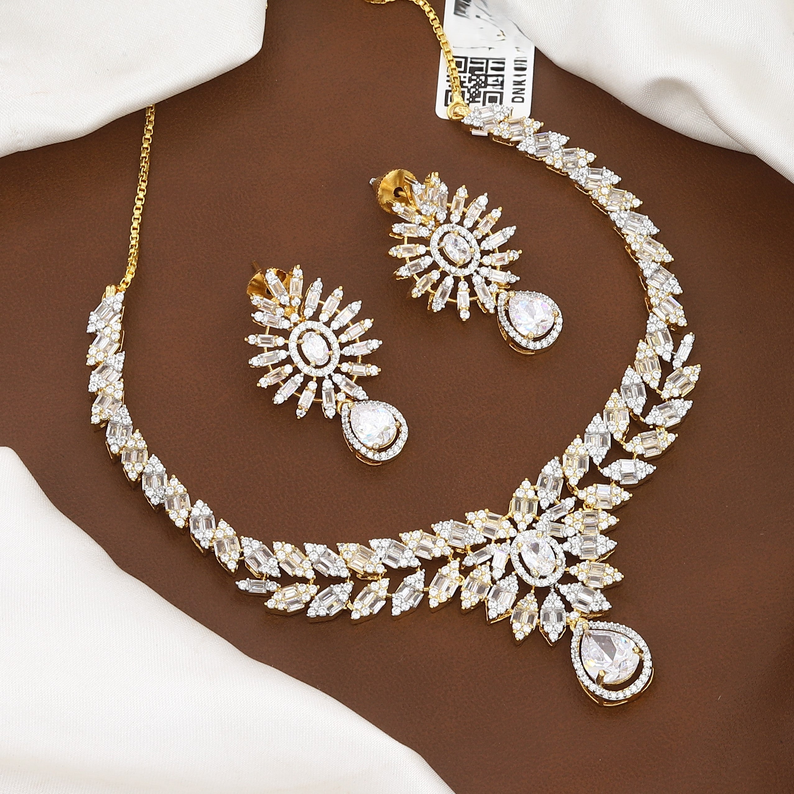 Luxe Gold-Plated Cubic Zirconia Bridal Necklace & Earrings Set