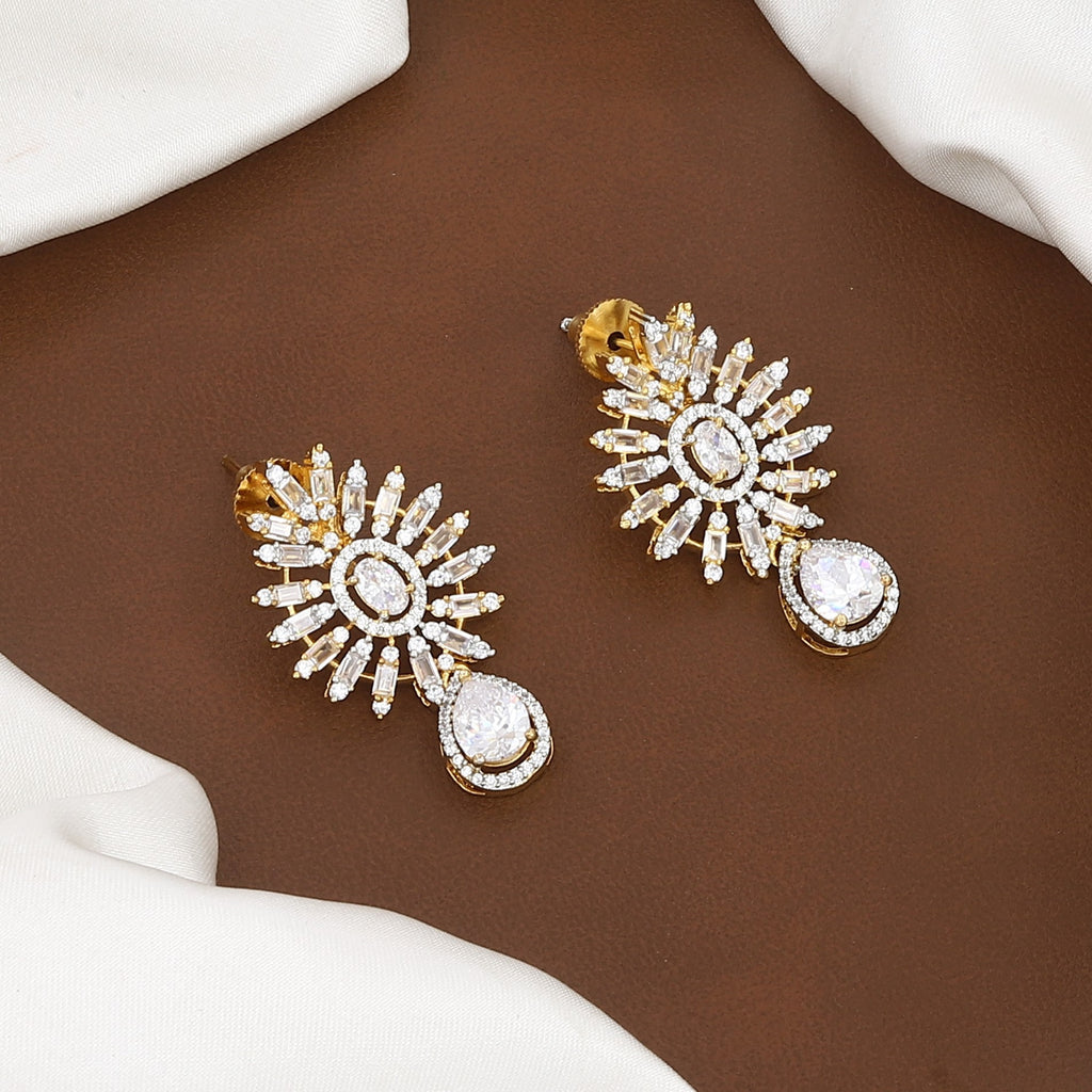 Luxe Gold-Plated Cubic Zirconia Bridal Necklace & Earrings Set