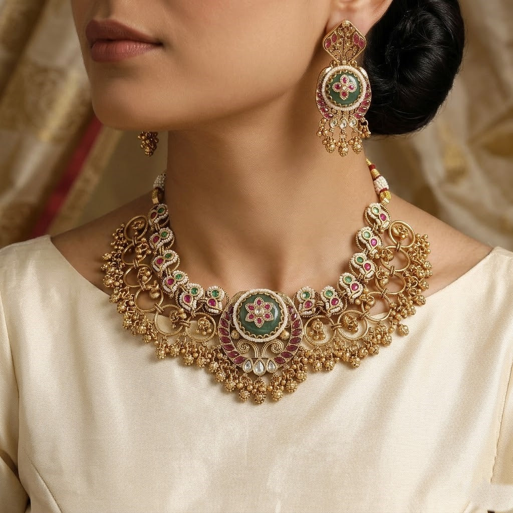 Traditional Antique Gold-Toned Necklace Set