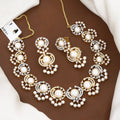 Gold Polished Pearl & American Diamond Necklace Set with Earrings