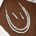 Mehndipolished Double Layer American Diamond Necklace Set with Earrings