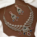 Multicolor CZ Diamond Necklace & Chandelier Earrings Set