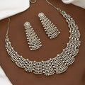 Elegant Mehndi American Diamond Necklace Set with Earrings