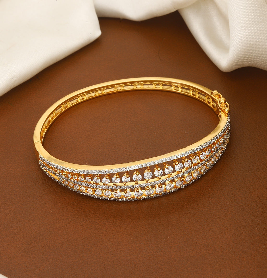 Multi-Row Diamond Gold Polished Finish Bangle Bracelet