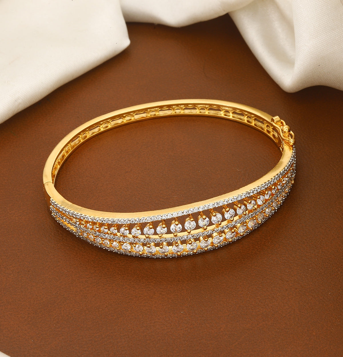 Multi-Row Diamond Gold Polished Finish Bangle Bracelet