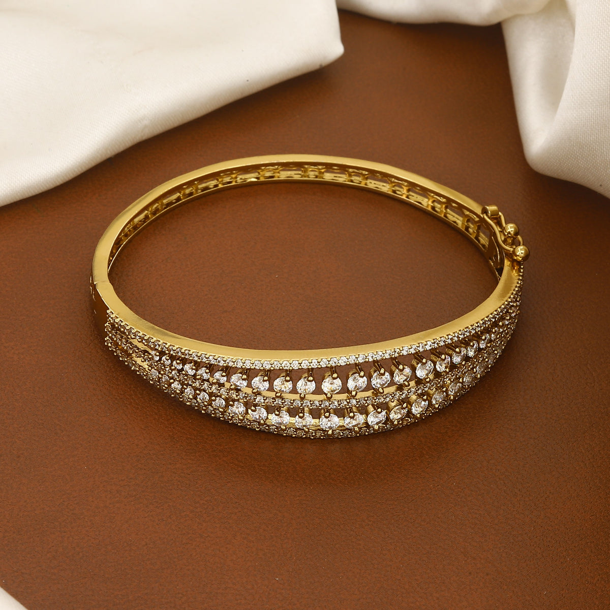 Multi-Row Diamond Mehndi Polished Finish Bangle Bracelet