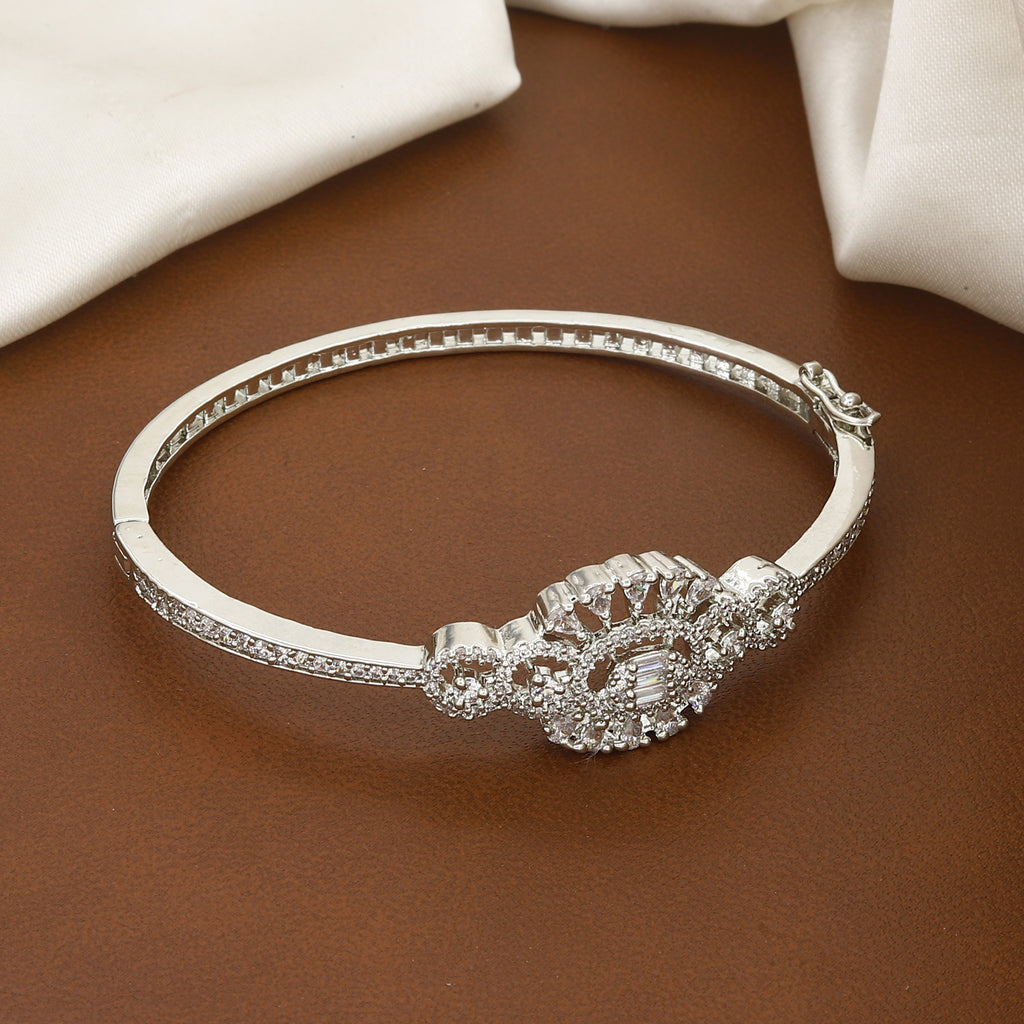 Elegant Diamond-Studded Silver Polished Finish Bracelet