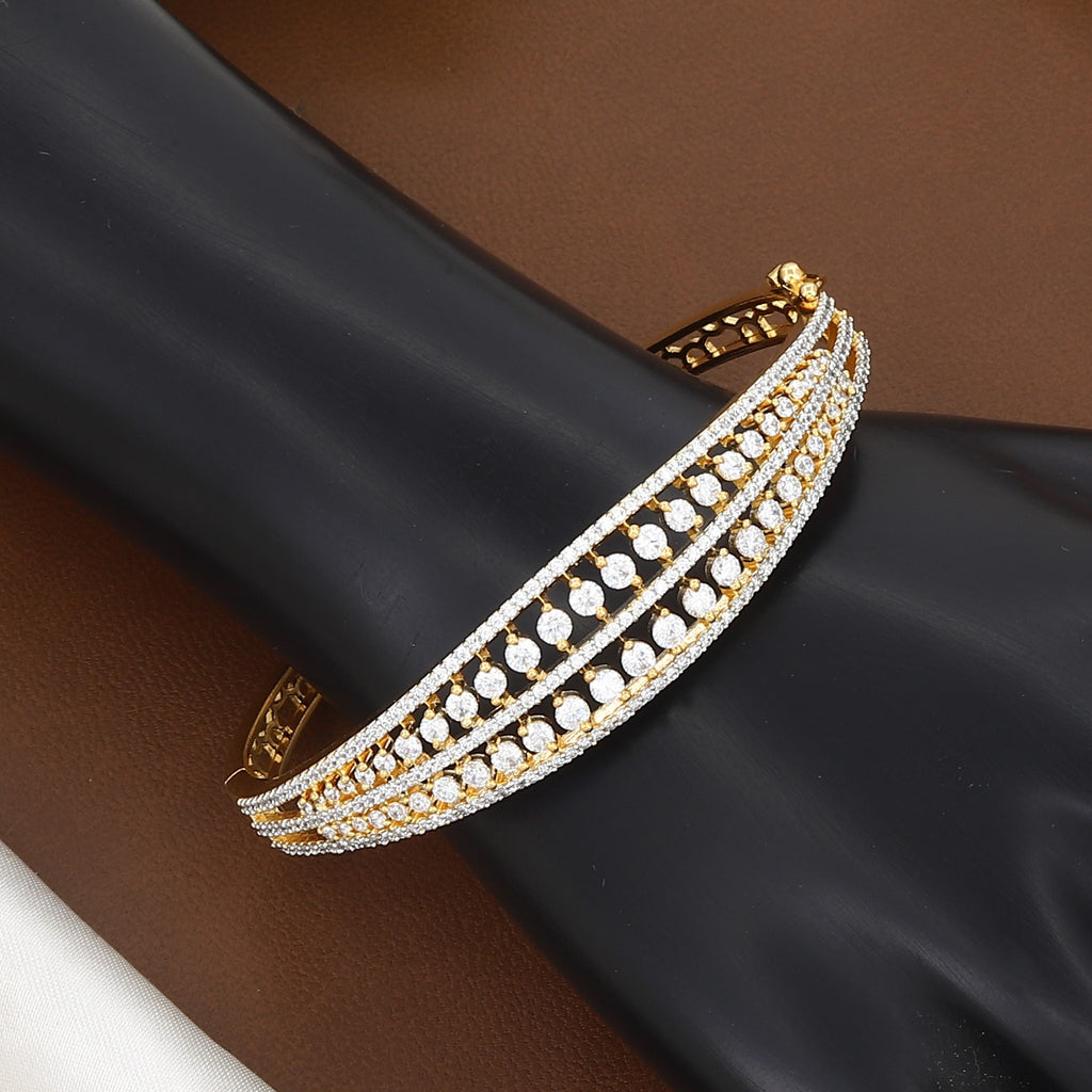 Multi-Row Diamond Gold Polished Finish Bangle Bracelet