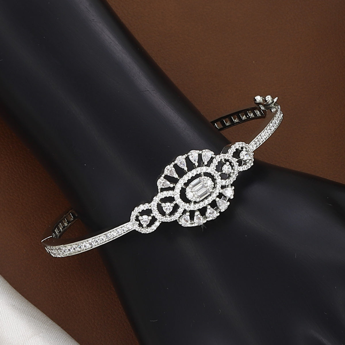 Elegant Diamond-Studded Silver Polished Finish Bracelet