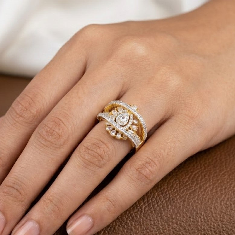 Elegant Gold Tone Statement Ad Ring