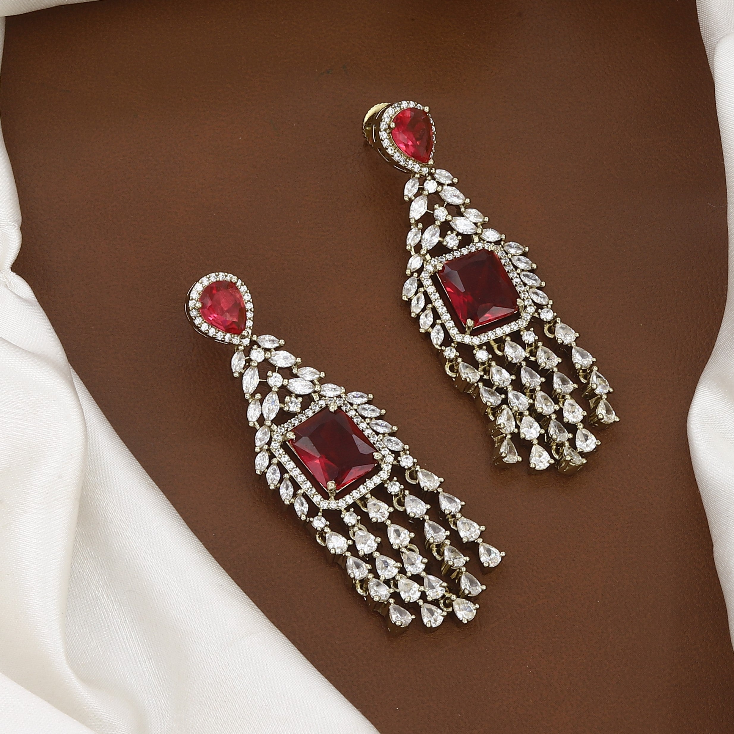 Mehndi Polished American Diamond Necklace Set with Earrings