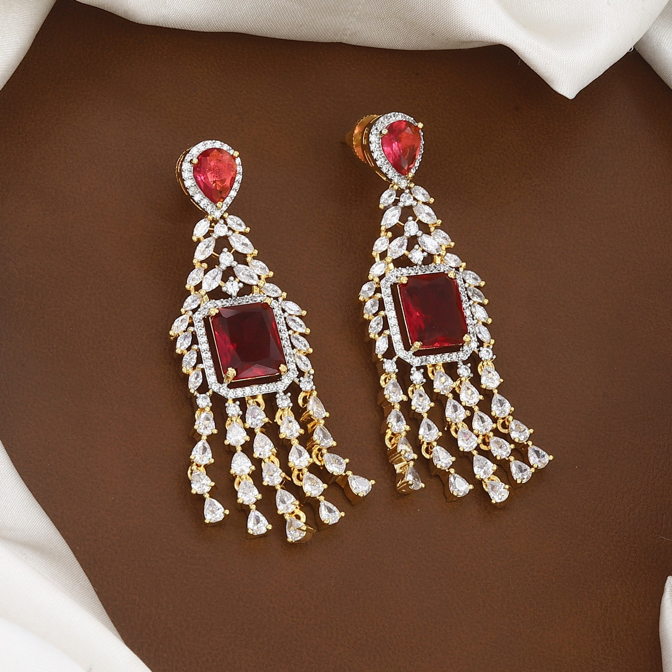 Golden Polished American Diamond Necklace Set with Earrings