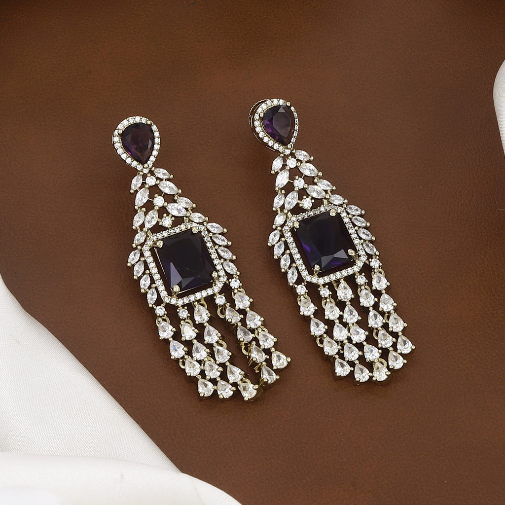 Mehndi Polished American Diamond Necklace Set with Earrings