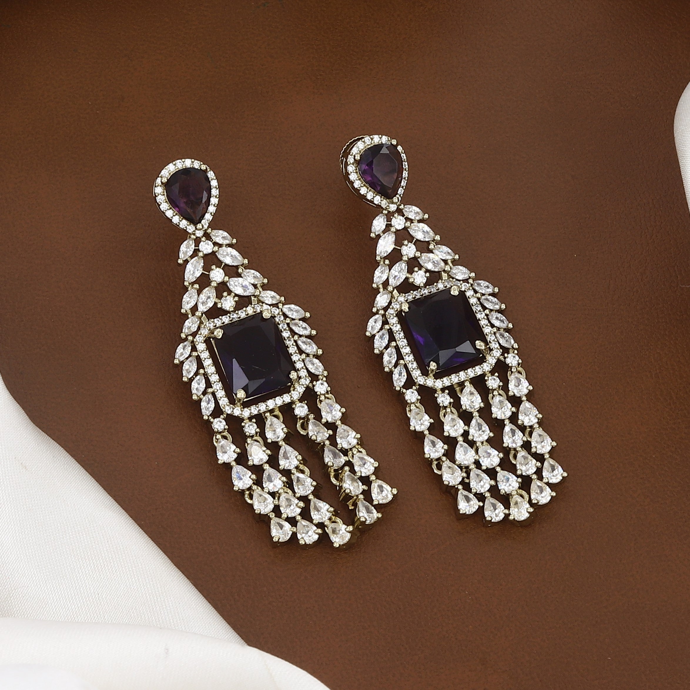 Mehndi Polished American Diamond Necklace Set with Earrings