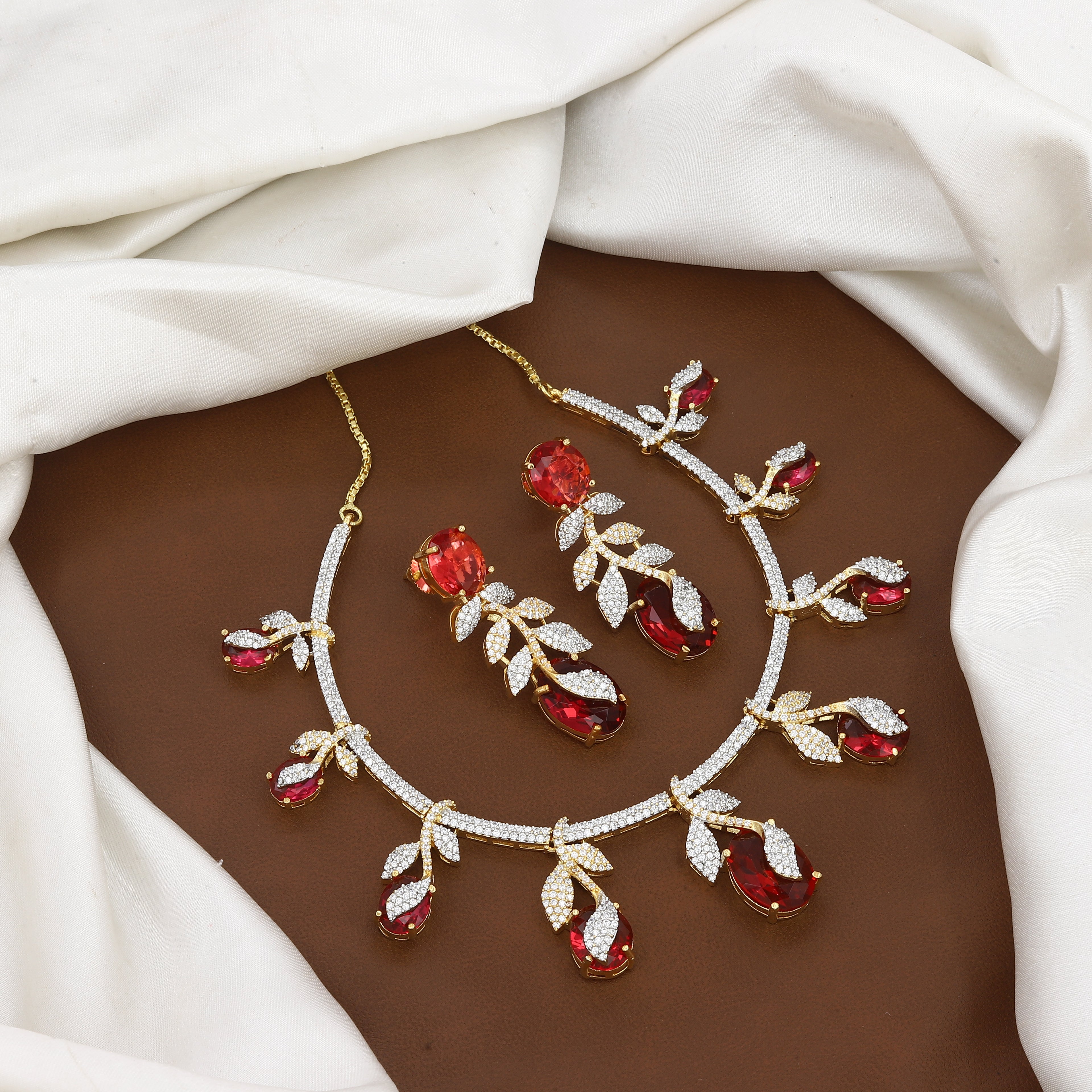 Elegant Emerald & Diamond Necklace Set with Matching Earrings
